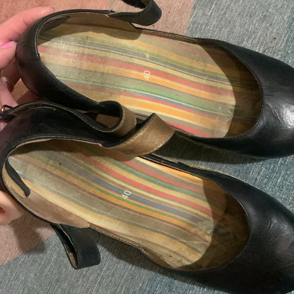 Dansko Black Leather Mary Jane Platforms with Strap